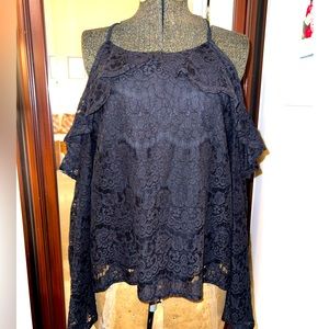 Cold shoulder Black Lace Top ~ large